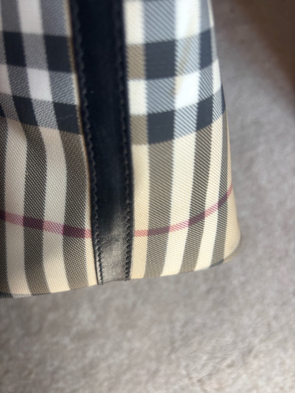 Burberry Beige Plaid Satchel with Black Leather Trim - Picture 7 of 8